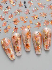 Autumn Maple Leaf Nail Art Stickers Fall Leaf Nail Decals 2PCS Leaves Plant 3D Self-Adhesive Nail Art Supplies Decals Fall Sticker For Nails Holiday Manicure Accessories For Women Nail Decorations - Multicolor - View 5