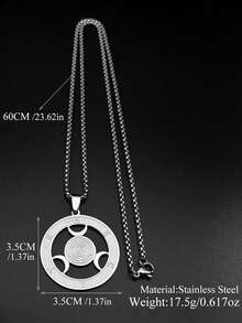 威卡三重月亮女神赫卡忒之轮不锈钢吊坠项链 Strophalos 赫卡忒魔法符号饰物 PIN 珠宝礼物 - 項鍊 - 查看 5