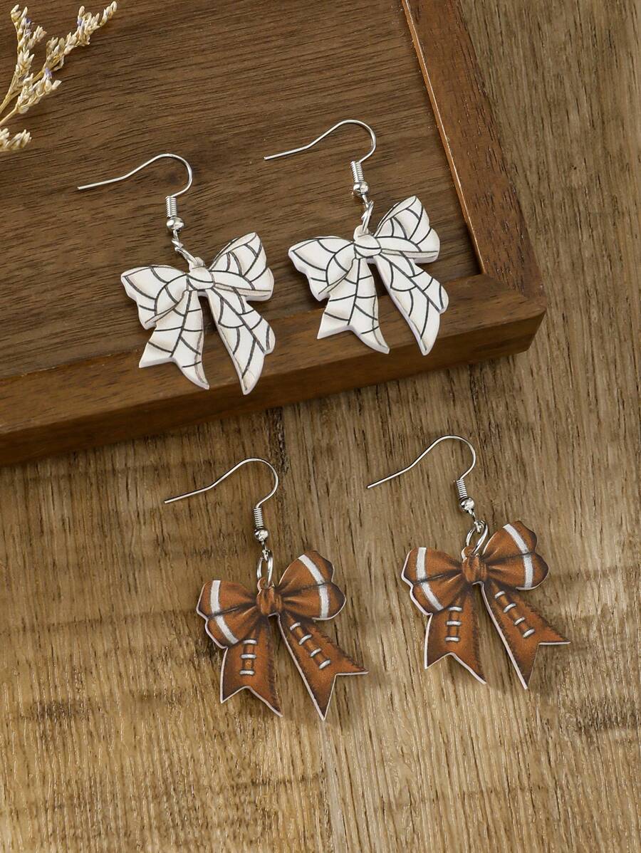 1 Pair Acrylic Bow & Sports Ball Decor Personalized Creative Earrings