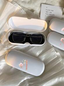 1pc Cream Solid Color Eyeglasses Case, New Minimalist Design, Portable, Waterproof And Dustproof (Small, Plastic Material) Letter Eyeglasses Hard Case - PU Leather A-Z Floral Print Eyeglasses Case - White - View 10