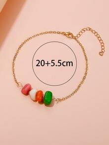 1pc Elegant Colorful Sea Glass Crushed Stone Beaded Anklet, Women Fashion Jewelry Accessories Suitable For Summer Beach Vacation