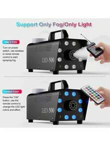 cotsoco Fog Machine, Smoke Machine 8 LED Lights With 13 Colorful & 4 Effect, 500W 2000CFM Fog With Wireless Remote Control, For Halloween Christmas Wedding Stage Effect - UK Plug(220-240V) - View 3