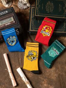 4 Pairs Harry Potter Themed Breathable Socks, Vintage Mid-Calf Socks In College Style, Gift Socks With Hogwarts House Design For Students, Couples And Christmas, Fall