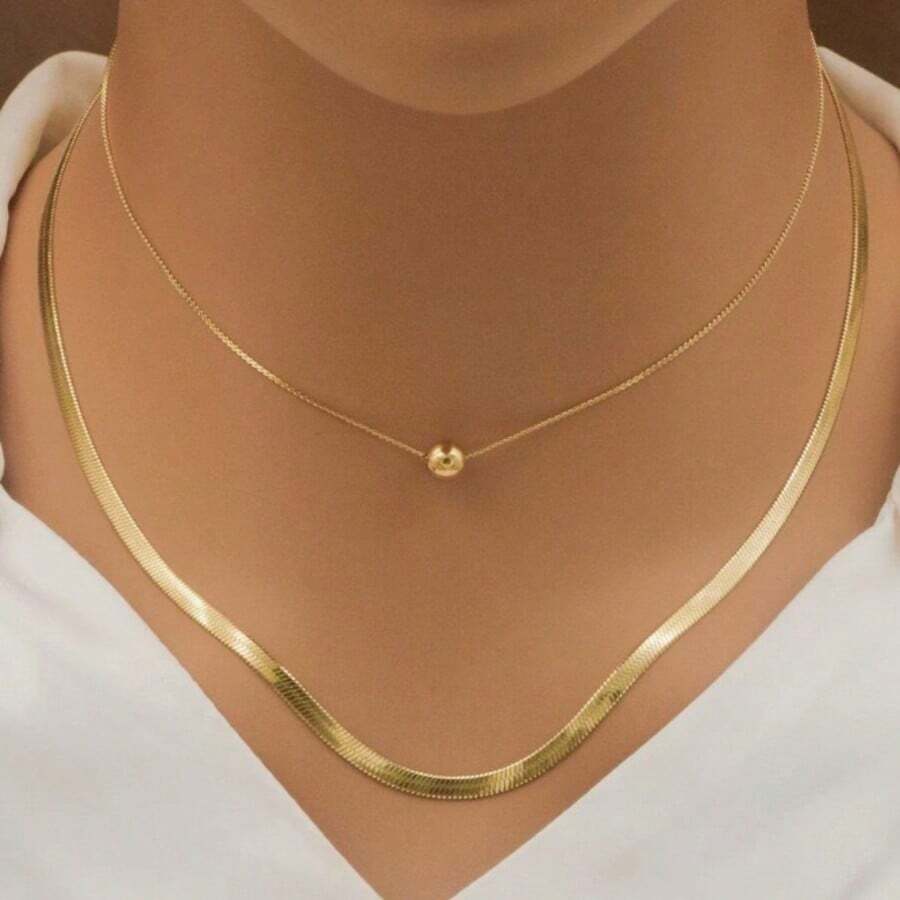 2pcs/Set Double-Layer Retro Personalized Fashion Beaded Snake Bone Chain Necklace Set