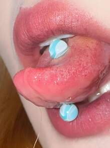 1pc 16mm Dual-Color Acrylic & Titanium Steel Punk Barbell Tongue Ring With Double Round Ball, Unisex Piercing Jewelry