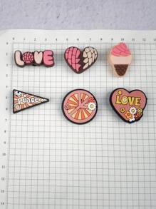 1 Set de 6 piezas de decoraciones con patrones de helado y corazón de dibujos animados para sandalias, pulseras, pantuflas, proyectos DIY para teléfono, adecuado para playa, vacaciones, regalo de cumpleaños