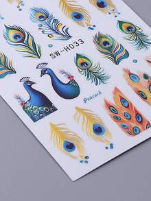 2 pièces Autocollants d'art pour ongles 3D élégants avec plumes de paon, décalcomanies de paon vert et or de luxe. Décalcomanies adhésives pour ongles DIY, décoration d'ongles pour femmes, fournitures pour ongles - Multicolore - Voir 9