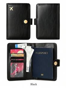 MIYIN 1 pièce Porte-passeport minimaliste accessoire de voyage - rangement pratique Porte-passeport multi-cartes en PU - fermeture par pression motif avion fournitures de vacances articles de voyage Portefeuille de passeport accessoires de voyage affaires décontractées femme et homme indispensables de voyage incontournables pour le voyage et la rentrée scolaire pour offrir à la famille, aux amis, aux amoureux