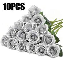 100朵仿真金玫瑰花，适用于DIY婚礼花束、桌面装饰、新娘送礼会、情人节装饰、婴儿派对、家居装饰、室内/室外装饰、花瓶填充物 - 銀色 - 查看 14