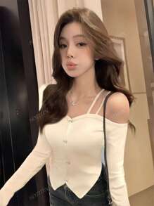 Elegant Bowknot Strap Women Blouse, Suitable For Back To School Season, Spring/Summer