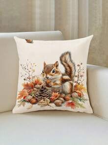 1pc Thanksgiving Squirrel Decorative Table Runner, Autumn Harvest Linen Table Runner, Plaid Pumpkin Table Runner, Squirrel Table Runner, 1 Table Runner, 4 Placemats, 1 Cushion Cover, 3 Product Options, Seasonal Home Decor Indoor/Outdoor Party Supplies, Autumn Decor, Thanksgiving Decor, Room Decor - Multicolor - View 12