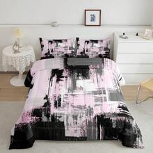 Pink Grey Abstract Duvet Quilt Full Size Geometric Bedding Set For Kids Boys Girls Decor Modern Comforter Set Breathable Soft Lightweight Microfiber Buffalo Check Bedroom Decor Bedclothes - 灰色 - 查看 2