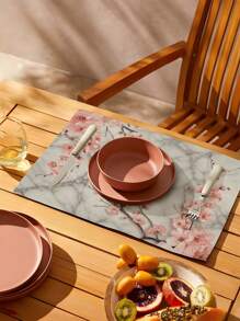 Juego de 1 pieza/4 piezas/6 piezas, Mantel individual de tela/lino de cocina, Mantel individual decorativo simple, Mantel individual con estampado de flores de ciruelo chino, Decoración de habitación para hotel, restaurante, fiesta festiva, Adecuado para decoración de vajilla del hogar durante todo el año