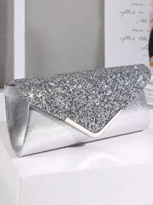 Conjunto com 3 Peças: 1 Peça Bolsa de Embreagem Elegante Versátil da Moda Feminina com Lantejoulas, 1 Peça Bolsa de Ombro com Corrente, 1 Peça Colar e Brincos com Decoração de Borla de Strass para Festa e Uso à Noite