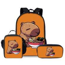 Purple Butterfly Print Backpack Trio (Single-Layer Backpack + Shoulder Strap Lunch Bag + Single-Layer Pencil Case) - Black - View 7