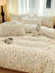 Bộ ga trải giường 2/3 món họa tiết hoa lá, hoa nhỏ li ti tinh tế, phong cách đồng quê, tươi tắn và dễ thương, siêu mềm mại, nữ tính, thích hợp cho mùa xuân/hè, bộ vỏ chăn và vỏ gối chải mịn, không kèm chăn bông, cỡ Queen/King/Cal King. - Nhiều màu - Xem 6