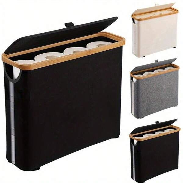 1pc Bamboo Tissue Box With Lid - Bathroom Toilet Paper Holder Dispenser - Waterproof Visible Storage Basket