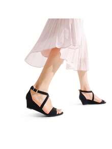 Women Wedge Sandals Adjustable Ankle Strap Open Toe Platform Low Wedge Work Wedding Party Dating Prom Pump Wedge Sandals - Black - View 9