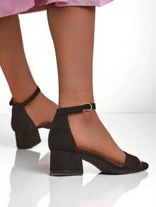 Women's Low-Heeled Sandals - Black and Blue - View 3