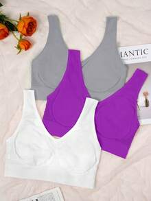 3pcs/Pack Women Plus Size Seamless Comfortable Wireless Breathable Bras - Multicolor - View 3