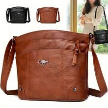 Elegant Women'S Crossbody Bag In Solid Color With Adjustable Strap, Large Capacity, Multiple Pockets, Lightweight Stitched Design, Zip Closure, Polyester Lining, Available In Black, Brown, And Dark Brown, Casual Shoulder Bag | Classic Style | Lightweight Construction, Purse Crossbody , New Year - Multicolor - View 1