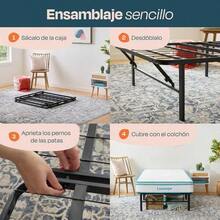 Linenspa Base para Cama Individual Extra Largo con Almacenamiento Estructura de Acero Plegable para Fácil Montaje Cama de Acero Resistente Ideal para Cualquier Recámara - IndividualExtraLargo - Ver 4