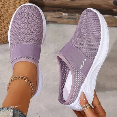 2025 Women's Summer Casual Shoes, Versatile And Breathable, Mesh Upper, Slip - On Half - Slippers, Soft Sole, Non - Tiring, Lazy - Style Fashion Shoes
