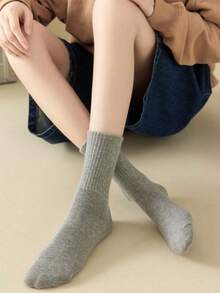 3双女士四季白色中筒袜，男女通用，圣诞礼物 - 白色 - 查看 5