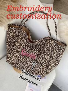 1pc Personalized Women Leopard Print Canvas Shoulder Bag, Fashion Versatile Handbag Tote Bag For Work Commute, Embroidered Custom Name Underarm Bag, Large Capacity Lightweight Storage Bag, Portable Tote For School, Suitable For Daily Use, Shopping, Party, Great Gift For Family, Friends, Lover, For Christmas, Spring Festival, Mother's Day, Women's Day, Valentine's Day, Teacher's Day, Nurse's Day, Thanksgiving, Independence Day, Birthday