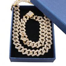 Conjunto de 2 peças de corrente cubana brilhante para homens, colar e pulseira de luxo, estilo hip hop, com brilho, para mulheres e homens, uso diário, presente para o dia dos pais e das mães, com caixas