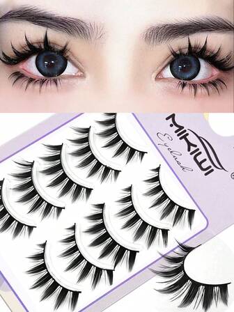 Makeup False Eyelashes,5Pairs Manga Lashes, Wispy Anime False Eyelashes Natural Look, Fluffy Spiky Doll Eyelashes, Cartoon Lashes Strip Lashes,Lashes,Eyelashes,Fake Lashes