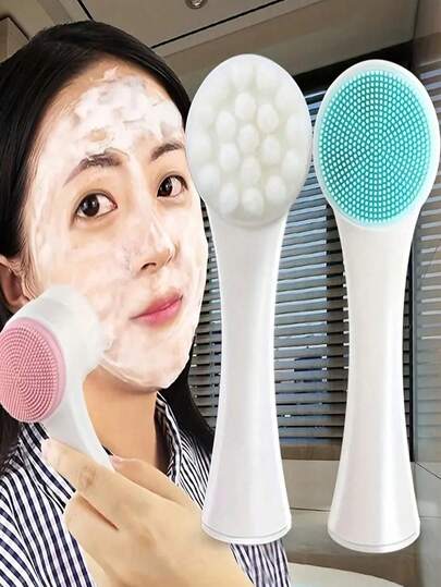 二合一硅胶洁面刷 - 温和去角质和按摩，柔软双面刷毛，适合所有肤质，是送给女朋友的礼物，可用作面部清洁、面部刷、包、收纳袋、收纳盒