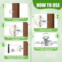 Hkr5748 Outdoor Clothesline Kit Clothesline Pulley Kit Include 150FT Clothes Line 2 Pulley 2 Separator Spreader Tightener 4 Hooks For Outdoor Clothes - Black+White - View 5