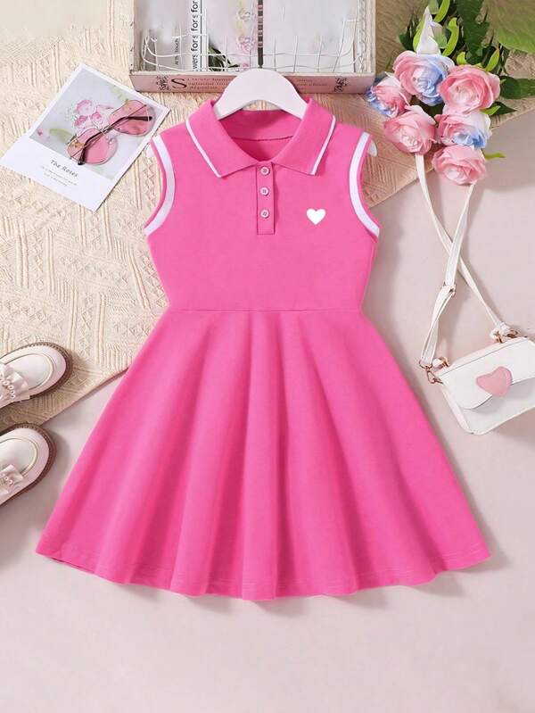 Vestido casual de niña con cuello polo y unicolor