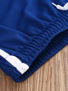 Men Summer Athletic Outfits, Color Splicing Drawstring Elastic-Waist Sports Running Shorts For Boys - Blue - View 5