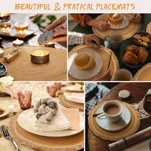 Local Delivery-12 In Round Woven Placemats Plate Chargers Set Of 10, Rattan Wicker Table Mats For Dinner Plates, Boho Farmhouse Rustic Place Mats For Dining Table Decor - Khaki - View 6