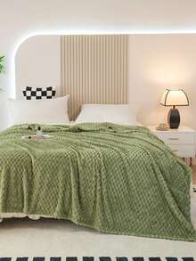 Contemporary Flannel Throw Blanket - Machine Washable, Versatile Solid-Colored Cozy Polyester Throw For Sofa, Bed, Office, And Travel - All-Season Comfort, Woven, 200-250 GSM - Ideal Gift,Fall Decor,Autumn Decor,Room Decor - Green - View 3