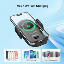 Wireless Car Charger Mount,MAX 15W Qi Fast Charger, Wireless Car Charger Air Vent, Automatic Clamping Phone Holder For IPhone 16/15/14/13/12 Pro/Pro Max, S22/S21/S20/Note 20, Etc(Red)