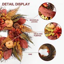 Fall Wreaths For Front Door - 24 Inch Outdoor Fall Wreath With Pumpkin, Dahlia, Magnolia Leaves, Fern - Large Autumn Wreath For Outside, Thanksgiving Harvest Decorations, Home Porch Wall Decor - Multicolor - View 2