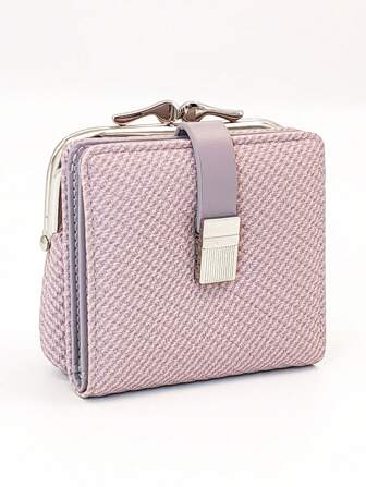 ผู้หญิง ตัดสั้นพิรุธไม้ถักนุ่มPU ตัวยึดกดปุ่ม กระเป๋าสตางค์ที่ถือบัตร ออกแบบขั้นต่ำน้ำหนักเบา สวยงาม เหมาะสำหรับของขวัญวันหยุดสำหรับผู้หญิง กระเป๋าสตางค์ กระเป๋าสตางค์น่ารัก กระเป๋าสตางค์เล็ก กระเป๋าสตางค์