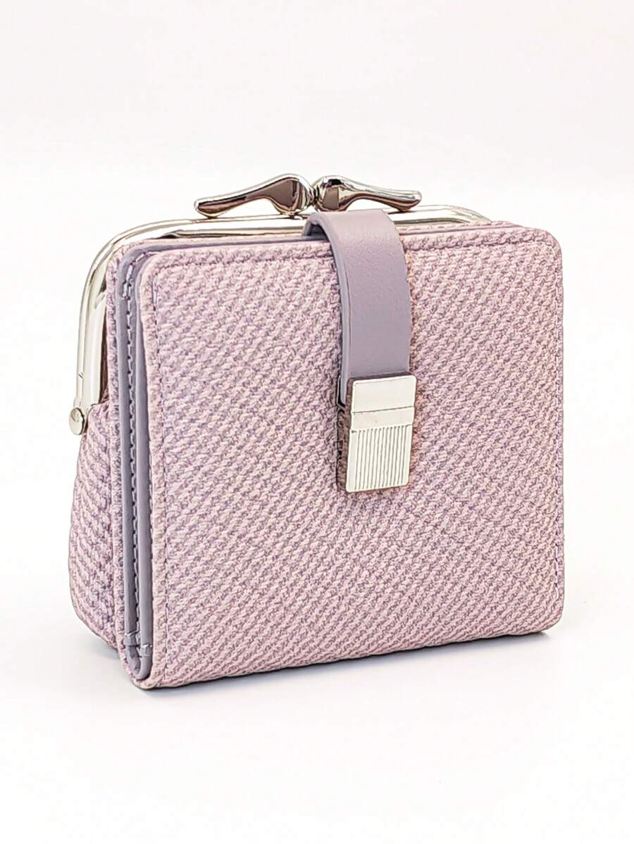 Cartera de mujer de tejido de paja corto, suave PU con broche a presión, diseño minimalista, ligero y compacto, elegante, adecuado como regalo de vacaciones para mujeres, cartera, monedero, cartera linda, cartera pequeña