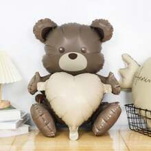 2 Peças Balões em Forma de Coração Abraçando Urso Marrom Fofo, Balões de Mylar de Urso Cartoon Fosco 3D Sentado-em Pé, Adequado para Decorações de Festa de Aniversário, Suprimentos de Festa em Casa