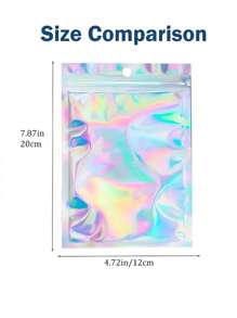 200 pezzi Buste riutilizzabili con chiusura ermetica olografiche, con motivo arcobaleno laser, adatte per buste caramelle per piccole imprese, buste campione con finestra frontale, buste richiudibili, buste per caramelle regalo per le feste
