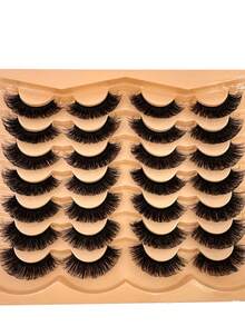 HBZGTLAD 14 Pairs Fluffy Crossed Thick Natural Looking Synthetic Mink Eyelashes, Extra Long 3D Handmade Lash Extension, Reusable Makeup False Eyelashes, Assorted Styles - 濃密款 - 查看 4