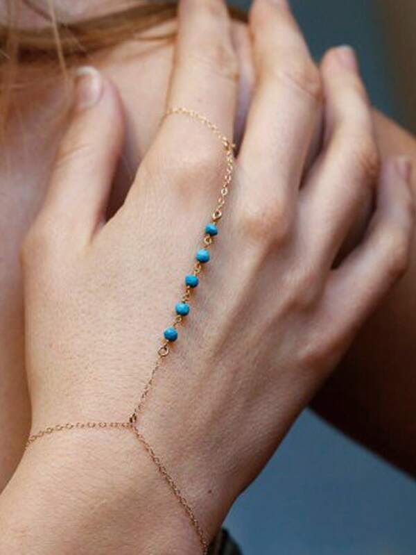 1pc Fashionable, Elegant & Casual Turquoise Beads Handmade Zinc Alloy Bracelet