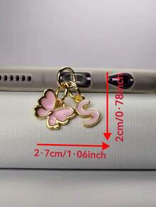 1pc创意粉色蝴蝶字母/欧式26个大写字母缩写/手机防尘塞/装饰/挂件/吊坠/手机挂钩/精致/节日使用保护您的设备/适用于Type-C/Lighting（5-14）型号 - 粉色 - 查看 7