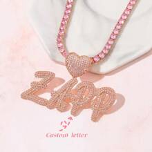Collar personalizado de corazón de doble capa con letras cursivas estilo Hip Hop DIY, collar creativo