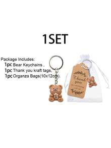 20 zestawów upominków na baby shower dla gości, breloki z misiami, podziękowania, etykiety Kraft, woreczki organzowe, upominki na przyjęcie w kształcie misiów, prezenty urodzinowe, chrzest, powrót do szkoły, przybory szkolne dla dziewcząt/chłopców, plecak, artykuły szkolne