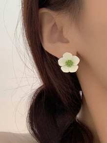 1 Pair Elegant 5-Petal Flower Shape Earrings, Perfect For Women Date & Vacation Jewelry
