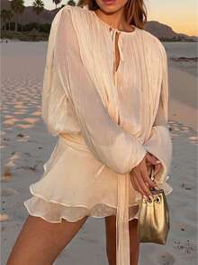 Millennium Style Tie-Up Ruffle Collar Double-Layer Flounce Lantern Sleeve Shirt Dress, Does Not Include Belt, Ladies' Gothic Sexy Elegant Christmas Clothing, Christmas Dress, Wedding Dress Guest, Suitable For Formal Occasions Gala Night Autumn Dress Chic Autumn